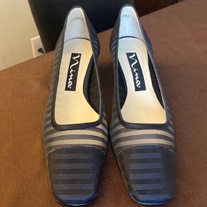 Nina navy stripe heels